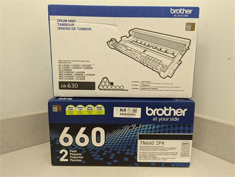 New in Box Brother Printer Drum Unit (DR-630) & Toner Cartridge (TN660 2PK)