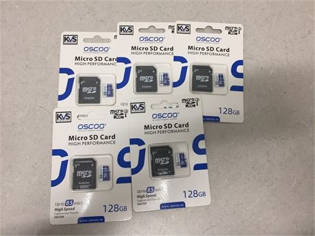 5 NEW OSCOO 128GB Micro SD Cards with Micro SD to SD Adapters