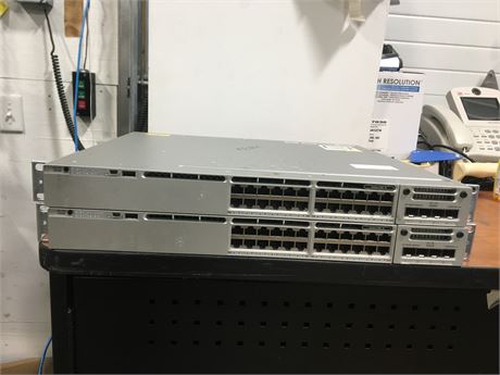 Lot of 2: Cisco Switches: Catalyst 3850 24 w/ C3850-NM-4-1G Modules